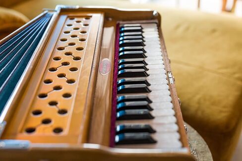 Harmonium by Maharaja Musicals, USA, 9 Stops, Model 2025, 3 1/2 Octave, Double Reed, Coupler, Natural Color, Standard, Padded Bag, A440 Tuned, Musical Instrument Indian-ABG in Kuwait