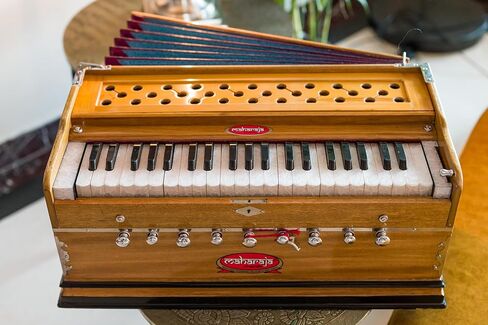 Harmonium by Maharaja Musicals, USA, 9 Stops, Model 2025, 3 1/2 Octave, Double Reed, Coupler, Natural Color, Standard, Padded Bag, A440 Tuned, Musical Instrument Indian-ABG in Kuwait