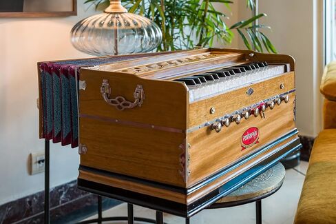 Harmonium by Maharaja Musicals, USA, 9 Stops, Model 2025, 3 1/2 Octave, Double Reed, Coupler, Natural Color, Standard, Padded Bag, A440 Tuned, Musical Instrument Indian-ABG in Kuwait