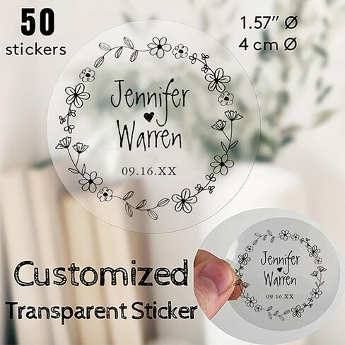 50 Custom Transparent Stickers - Personalized Clear Round Labels 1.57 Inch (4cm) - Add Your Logo, Text, Name for Wedding Favors, Business Branding, Envelopes, Jars, Invitations in Saudi Arabia
