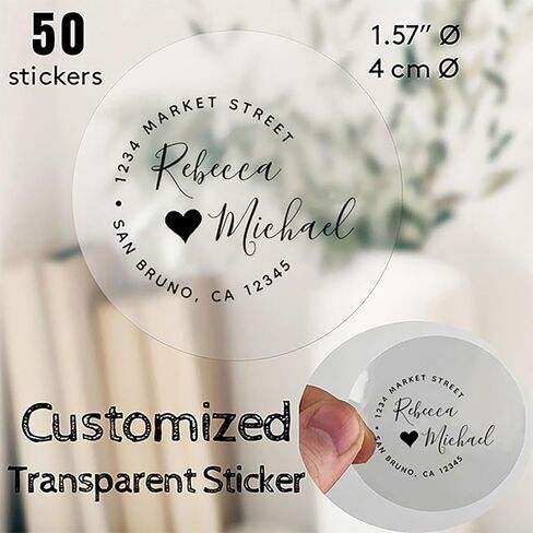 50 Custom Transparent Stickers - Personalized Clear Round Labels 1.57 Inch (4cm) - Add Your Logo, Text, Name for Wedding Favors, Business Branding, Envelopes, Jars, Invitations in Saudi Arabia