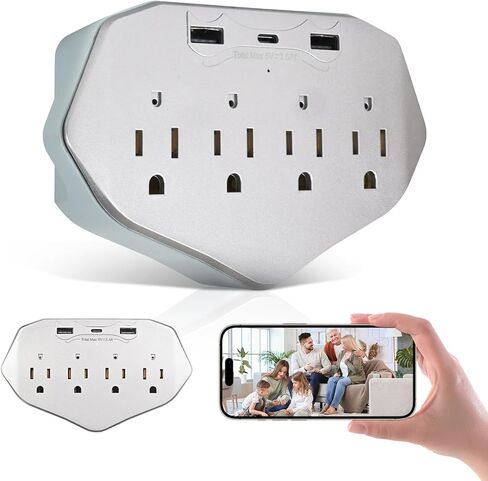 كاميرا أمان لمنفذ الحائط بدقة 1080 بكسل، كاميرا مراقبة داخلية WiFi بزاوية واسعة للغاية 120 درجة، تصميم 4 في 1 (شحن USB وحماية من زيادة التيار)، تخزين بطاقة SD المحلية للمنزل والمكتب in Kuwait