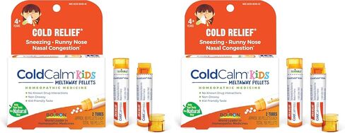 Boiron ColdCalm Kids Pellets for Relief of Common Cold Symptoms Such as Sneezing, Runny Nose, Sore Throat, and Nasal Congestion - 2 Count (160 Pellets) in Kuwait