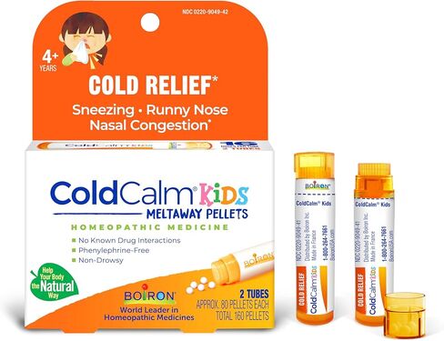 Boiron ColdCalm Kids Pellets for Relief of Common Cold Symptoms Such as Sneezing, Runny Nose, Sore Throat, and Nasal Congestion - 2 Count (160 Pellets) in Kuwait
