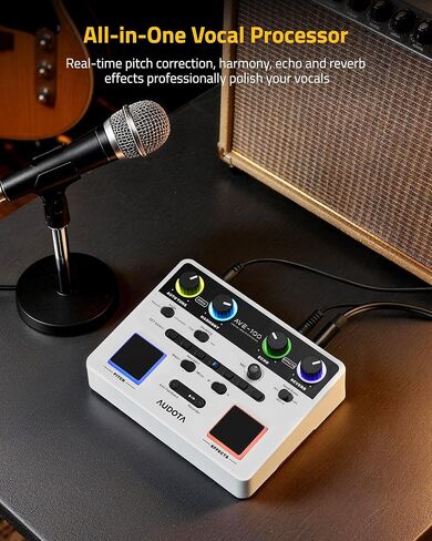 AVE-100 Vocal Effects Processor with Auto Pitch Correction/Harmony/Echo/Reverb, Smart Anti-Feedback & VocalErase OTG Recording Vocal Processor for Live Singing Streaming Home Studio in Kuwait