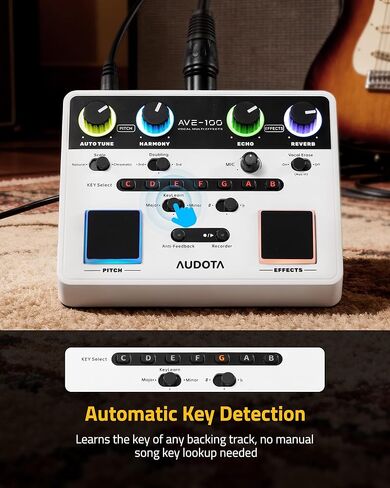 AVE-100 Vocal Effects Processor with Auto Pitch Correction/Harmony/Echo/Reverb, Smart Anti-Feedback & VocalErase OTG Recording Vocal Processor for Live Singing Streaming Home Studio in Kuwait