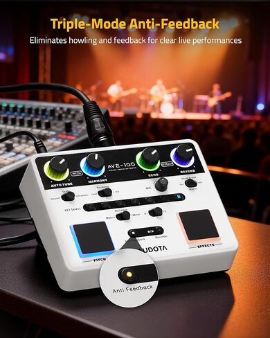 AVE-100 Vocal Effects Processor with Auto Pitch Correction/Harmony/Echo/Reverb, Smart Anti-Feedback & VocalErase OTG Recording Vocal Processor for Live Singing Streaming Home Studio in Kuwait