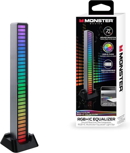 XTREME Monster Sound-Reactive Multicolor LED Equalizer Light Bar, Horizontal/Vertical Mounting, Rechargeable, USB Charging Cable Included in Kuwait