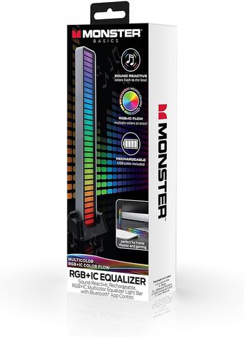 XTREME Monster Sound-Reactive Multicolor LED Equalizer Light Bar, Horizontal/Vertical Mounting, Rechargeable, USB Charging Cable Included in Kuwait