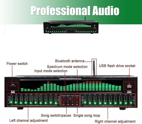 Equalizer Home Audio 31 Bands Graphic Equalizer,Stereo Equalizers Audio,Music Spectrum Analyzer Bluetooth Connectivity,12 Rhythm Patterns with Noise Reduction for Concert,Recording Studio (Black) in Saudi Arabia
