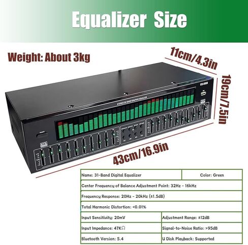 Equalizer Home Audio 31 Bands Graphic Equalizer,Stereo Equalizers Audio,Music Spectrum Analyzer Bluetooth Connectivity,12 Rhythm Patterns with Noise Reduction for Concert,Recording Studio (Black) in Saudi Arabia