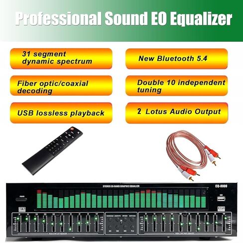 Equalizer Home Audio 31 Bands Graphic Equalizer,Stereo Equalizers Audio,Music Spectrum Analyzer Bluetooth Connectivity,12 Rhythm Patterns with Noise Reduction for Concert,Recording Studio (Black) in Saudi Arabia