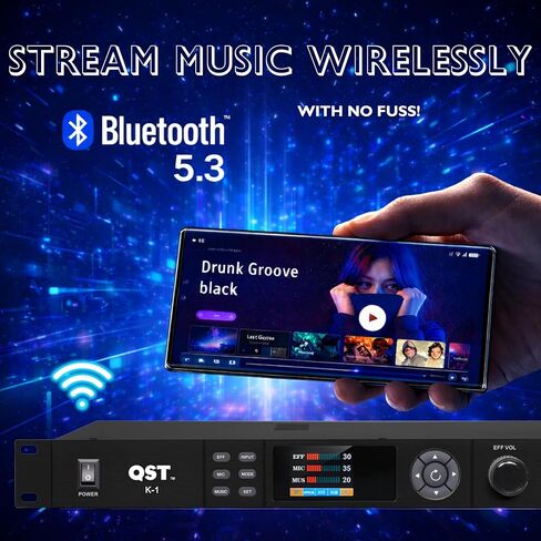 ميكروفون QST K-1 احترافي KTV، مؤثر Preamp الرقمي، معالج صوت مضاد للارتجاع، بلوتوث بصري، مع جهاز تحكم عن بعد، لمنعكس الكاريوكي المنزلي، المسرح، الكنيسة، الأداء، الزفاف in Saudi Arabia