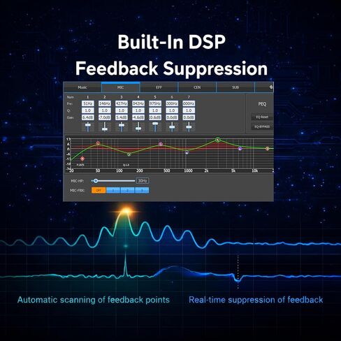 ميكروفون QST K-1 احترافي KTV، مؤثر Preamp الرقمي، معالج صوت مضاد للارتجاع، بلوتوث بصري، مع جهاز تحكم عن بعد، لمنعكس الكاريوكي المنزلي، المسرح، الكنيسة، الأداء، الزفاف in Saudi Arabia