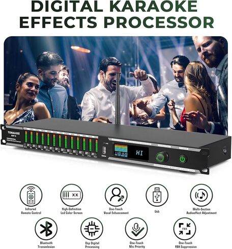 Digital Karaoke Mixer Audio Processor System with DSP, Professional Pre-Stage Effector Vocal Effects Preamp KTV Equalizer, Anti-Howling Microphone Sound Processor w/USB Bluetooth Optical Audio Input in Kuwait