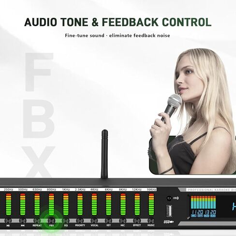 Digital Karaoke Mixer Audio Processor System with DSP, Professional Pre-Stage Effector Vocal Effects Preamp KTV Equalizer, Anti-Howling Microphone Sound Processor w/USB Bluetooth Optical Audio Input in Kuwait