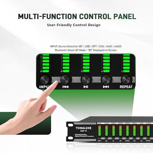 Digital Karaoke Mixer Audio Processor System with DSP, Professional Pre-Stage Effector Vocal Effects Preamp KTV Equalizer, Anti-Howling Microphone Sound Processor w/USB Bluetooth Optical Audio Input in Kuwait
