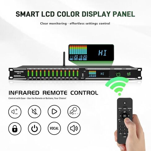Digital Karaoke Mixer Audio Processor System with DSP, Professional Pre-Stage Effector Vocal Effects Preamp KTV Equalizer, Anti-Howling Microphone Sound Processor w/USB Bluetooth Optical Audio Input in Kuwait