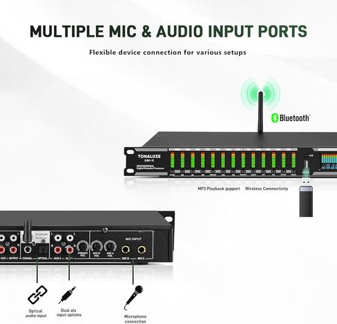 Digital Karaoke Mixer Audio Processor System with DSP, Professional Pre-Stage Effector Vocal Effects Preamp KTV Equalizer, Anti-Howling Microphone Sound Processor w/USB Bluetooth Optical Audio Input in Kuwait