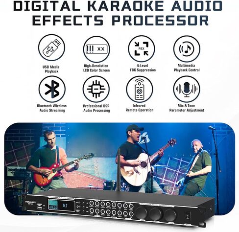 Karaoke Processor System, Digital Pre-Stage Effector Vocal Effects Preamp KTV Mixer Equalizer with 4-level FBX, Anti-Howling Microphone Sound Audio Processor w/USB Bluetooth Optical Audio Input in Kuwait