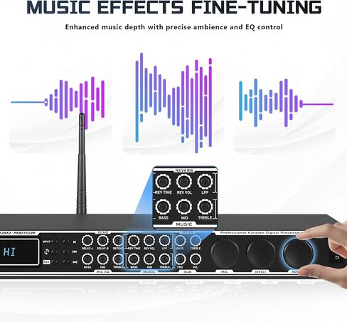 Karaoke Processor System, Digital Pre-Stage Effector Vocal Effects Preamp KTV Mixer Equalizer with 4-level FBX, Anti-Howling Microphone Sound Audio Processor w/USB Bluetooth Optical Audio Input in Kuwait
