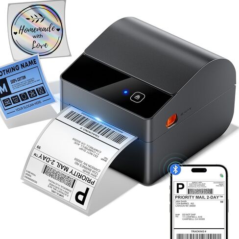 Asprink Bluetooth Shipping Label Printer 4x6 ، 2025 إصدارًا جديدًا للعلامة الحرارية مع صندوق تسمية مدمج للأعمال التجارية الصغيرة ، وحزم الشحن ، والمنزل ، والمكتب ، وتوافق مع Amazon و eBay و USPS in Kuwait