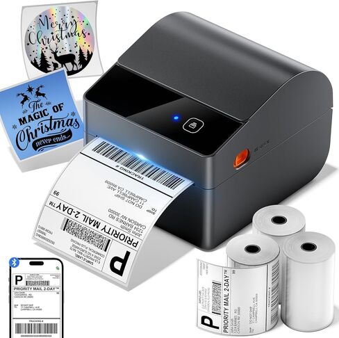 ASprink Bluetooth Shipping Label Printer 4x6, 2025 New Version Thermal Label Printer with Built-in Label Bin for Small Business, Shipping Packages, Home, Office, Compatible with Amazon, Ebay, USPS in Saudi Arabia