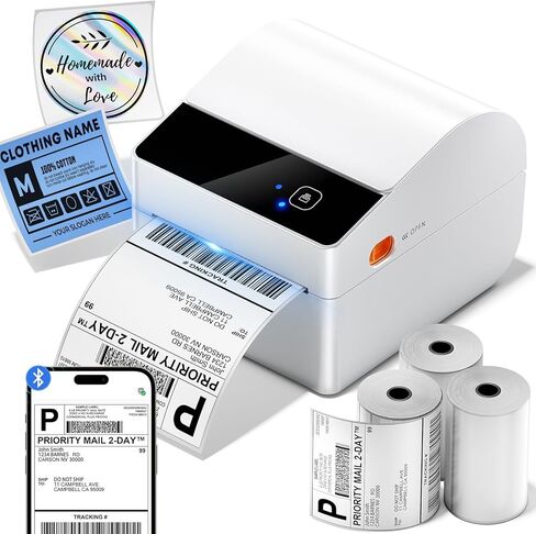 ASprink Bluetooth Shipping Label Printer 4x6, 2025 New Version Thermal Label Printer with Built-in Label Bin for Small Business, Shipping Packages, Home, Office, Compatible with Amazon, Ebay, USPS in Saudi Arabia