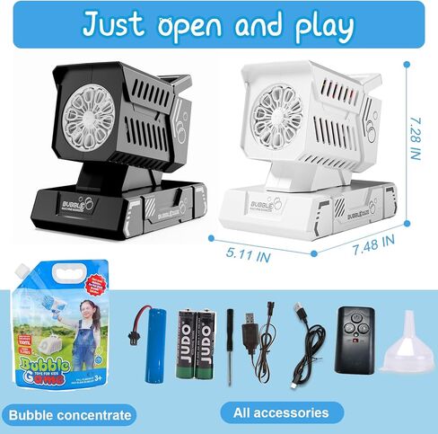 جهاز تحكم عن بعد لآلة الفقاعات، دوران تلقائي و11 مصباح RGB، بطارية قابلة لإعادة الشحن 1800 مللي أمبير في الساعة، شحن USB-C، فقاعات عملاقة للأطفال، وحفلات الزفاف، وحفلات أعياد الميلاد، والأنشطة الخارجية in Kuwait