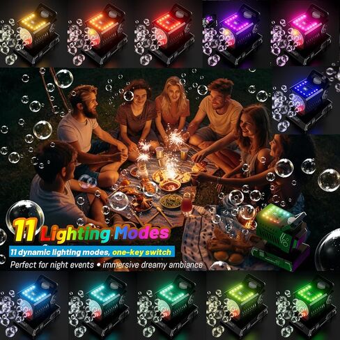 جهاز تحكم عن بعد لآلة الفقاعات، دوران تلقائي و11 مصباح RGB، بطارية قابلة لإعادة الشحن 1800 مللي أمبير في الساعة، شحن USB-C، فقاعات عملاقة للأطفال، وحفلات الزفاف، وحفلات أعياد الميلاد، والأنشطة الخارجية in Kuwait