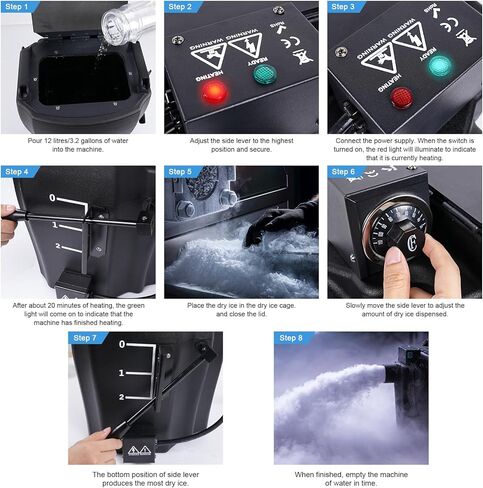 آلة الضباب للثلج الجاف بقدرة 3500 واط، آلة الضباب المنخفضة مع فوهة قابلة للتعديل، آلة الثلج الجاف لتأثيرات الدخان وحفلات الزفاف والحفلات الموسيقية والنوادي والرقص باللون الأسود، عبوة واحدة in Kuwait