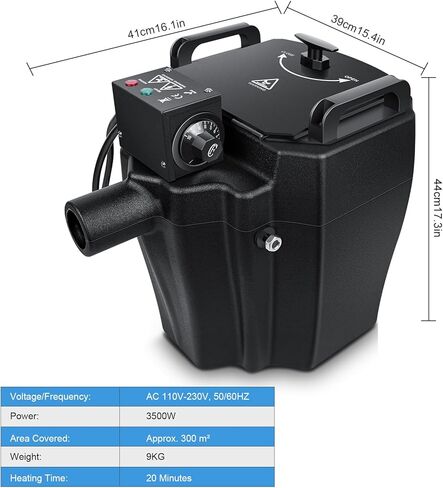 آلة الضباب للثلج الجاف بقدرة 3500 واط، آلة الضباب المنخفضة مع فوهة قابلة للتعديل، آلة الثلج الجاف لتأثيرات الدخان وحفلات الزفاف والحفلات الموسيقية والنوادي والرقص باللون الأسود، عبوة واحدة in Kuwait