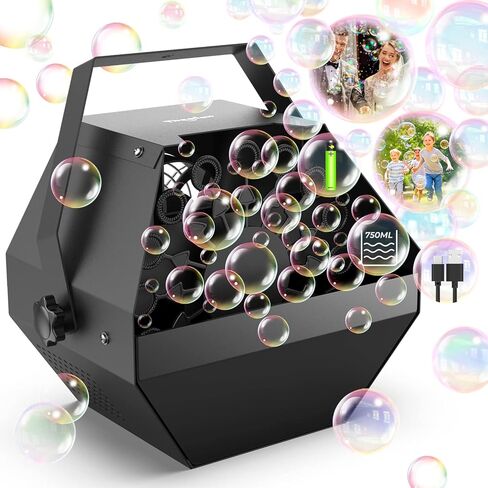 آلة فقاعات Theefun، منفاخ فقاعات مسرح معدني سعة 750 مل، قابس USB أو 8 بطاريات، صانع فقاعات محمول للحفلات لحفلات الشواء وأعياد الميلاد للاستخدام الداخلي والخارجي (جهاز التحكم عن بعد) in Kuwait