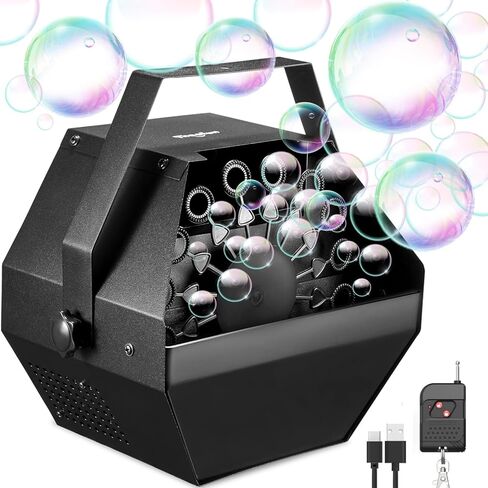 آلة فقاعات Theefun، منفاخ فقاعات مسرح معدني سعة 750 مل، قابس USB أو 8 بطاريات، صانع فقاعات محمول للحفلات لحفلات الشواء وأعياد الميلاد للاستخدام الداخلي والخارجي (جهاز التحكم عن بعد) in Kuwait
