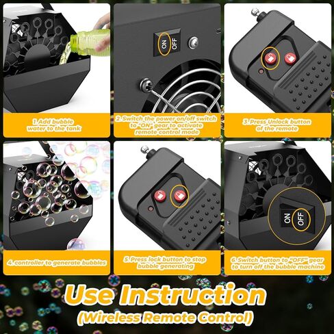 آلة فقاعات Theefun، منفاخ فقاعات مسرح معدني سعة 750 مل، قابس USB أو 8 بطاريات، صانع فقاعات محمول للحفلات لحفلات الشواء وأعياد الميلاد للاستخدام الداخلي والخارجي (جهاز التحكم عن بعد) in Kuwait