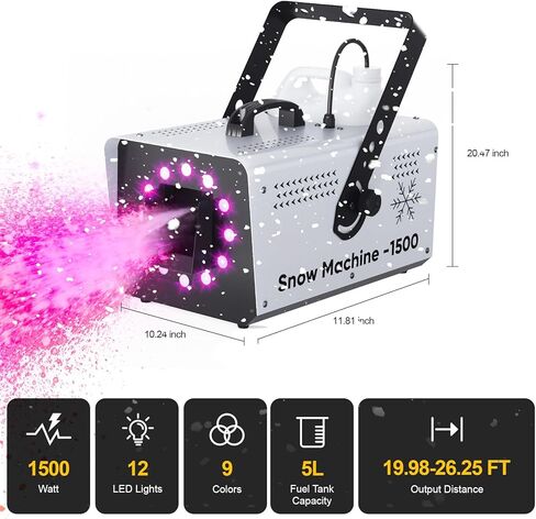 ماكينة ثلج UPGREY بقدرة 1500 وات للاستخدام في الهواء الطلق وفي الداخل، صانع ثلج مزيف للحفلات مع مصباح LED وجهاز تحكم عن بعد in Kuwait