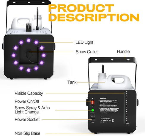 ماكينة ثلج UPGREY بقدرة 1500 وات للاستخدام في الهواء الطلق وفي الداخل، صانع ثلج مزيف للحفلات مع مصباح LED وجهاز تحكم عن بعد in Kuwait
