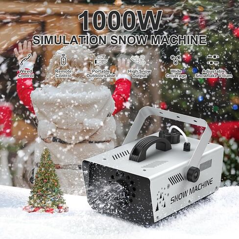 1000W Snow Machine With Wireless Remote Control and Wired Control 1L Tank Adjustable Snowflake Size Snowmaker for Christmas Wedding Photography Parties Kids Stage Parades DJ Parties in Saudi Arabia