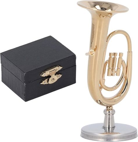 Copper Miniature Baritone Horn,Elegant Gold Plated Miniature Tuba Model – Brass Musical Instrument Replica with Base, Ideal for Dollhouse Decoration, Gifts, and Home Office in Kuwait