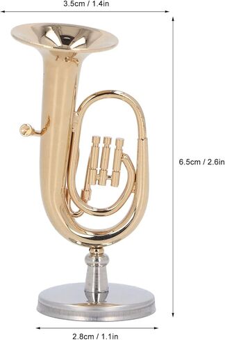 Copper Miniature Baritone Horn,Elegant Gold Plated Miniature Tuba Model – Brass Musical Instrument Replica with Base, Ideal for Dollhouse Decoration, Gifts, and Home Office in Kuwait