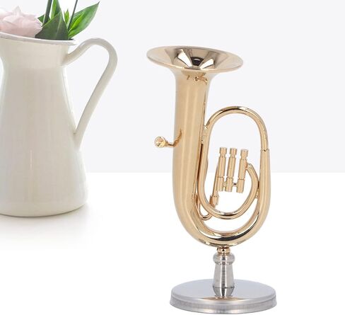 Copper Miniature Baritone Horn,Elegant Gold Plated Miniature Tuba Model – Brass Musical Instrument Replica with Base, Ideal for Dollhouse Decoration, Gifts, and Home Office in Kuwait