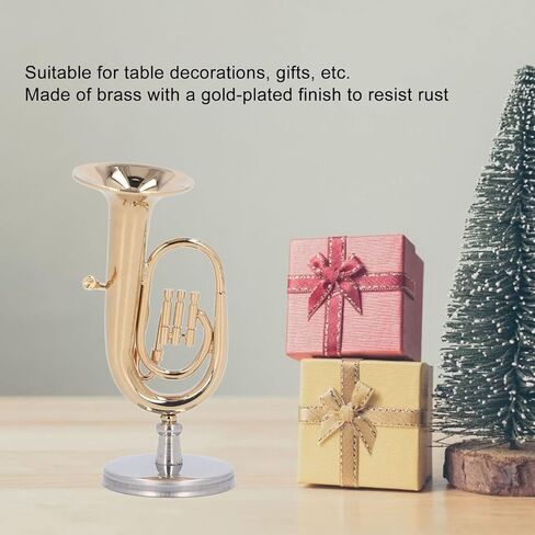 Copper Miniature Baritone Horn,Elegant Gold Plated Miniature Tuba Model – Brass Musical Instrument Replica with Base, Ideal for Dollhouse Decoration, Gifts, and Home Office in Kuwait