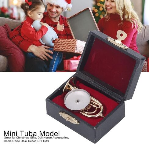 Copper Miniature Baritone Horn,Elegant Gold Plated Miniature Tuba Model – Brass Musical Instrument Replica with Base, Ideal for Dollhouse Decoration, Gifts, and Home Office in Kuwait