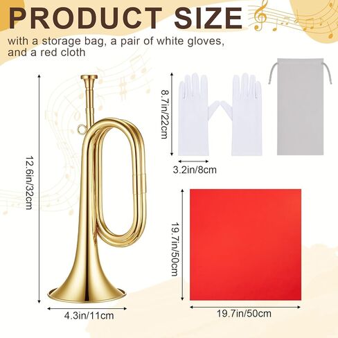 Lewtemi Gold Plated Brass Trumpet Bugle Horn with Bag, Gloves, and Red Cleaning Cloth, Brass Cavalry Trumpet Instrument for Military Orchestra, Festival Atmosphere Performances, Band Cavalry Beginner in Saudi Arabia