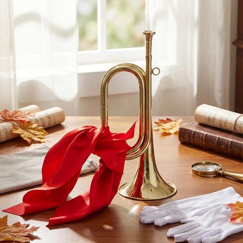 Lewtemi Gold Plated Brass Trumpet Bugle Horn with Bag, Gloves, and Red Cleaning Cloth, Brass Cavalry Trumpet Instrument for Military Orchestra, Festival Atmosphere Performances, Band Cavalry Beginner in Saudi Arabia
