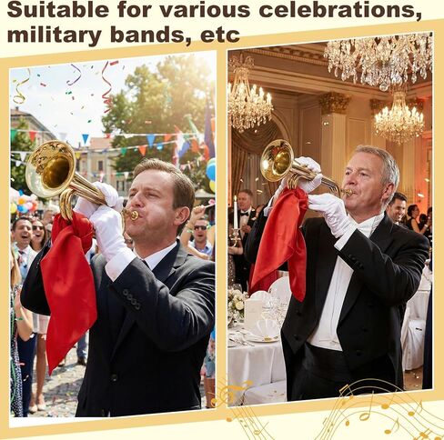 Lewtemi Gold Plated Brass Trumpet Bugle Horn with Bag, Gloves, and Red Cleaning Cloth, Brass Cavalry Trumpet Instrument for Military Orchestra, Festival Atmosphere Performances, Band Cavalry Beginner in Saudi Arabia