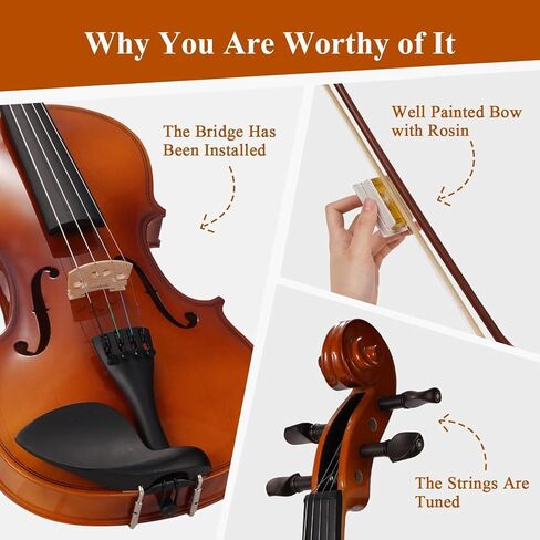 Violin 4/4 Full Size Kit for Adults Beginner, Violin Fiddle Set for Student with Rosewood Bow&Bridge,Extra Strings, Fingerboard Stickers, 2 rosinsShoulder Rest, Case(Plywood) in Kuwait