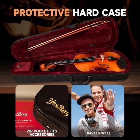 Violin 4/4 Full Size Kit for Adults Beginner, Violin Fiddle Set for Student with Rosewood Bow&Bridge,Extra Strings, Fingerboard Stickers, 2 rosinsShoulder Rest, Case(Plywood) in Kuwait