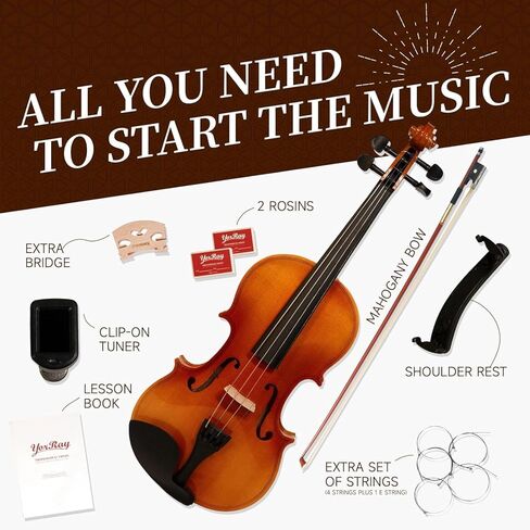 Violin 4/4 Full Size Kit for Adults Beginner, Violin Fiddle Set for Student with Rosewood Bow&Bridge,Extra Strings, Fingerboard Stickers, 2 rosinsShoulder Rest, Case(Plywood) in Kuwait