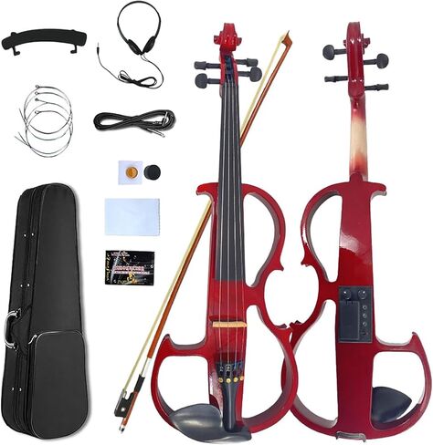 16 Inch Silent Electric Viola Set- Solidwood Body with Ebony Fittings Metallic Coating Full Viola Set for Beginner Practice Professional Performance & Studio Recording (Black 4 String) in Kuwait